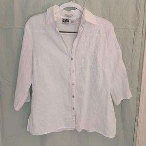 Richard Malcolm embroidered white linen 3/4 sleeve blouse size M